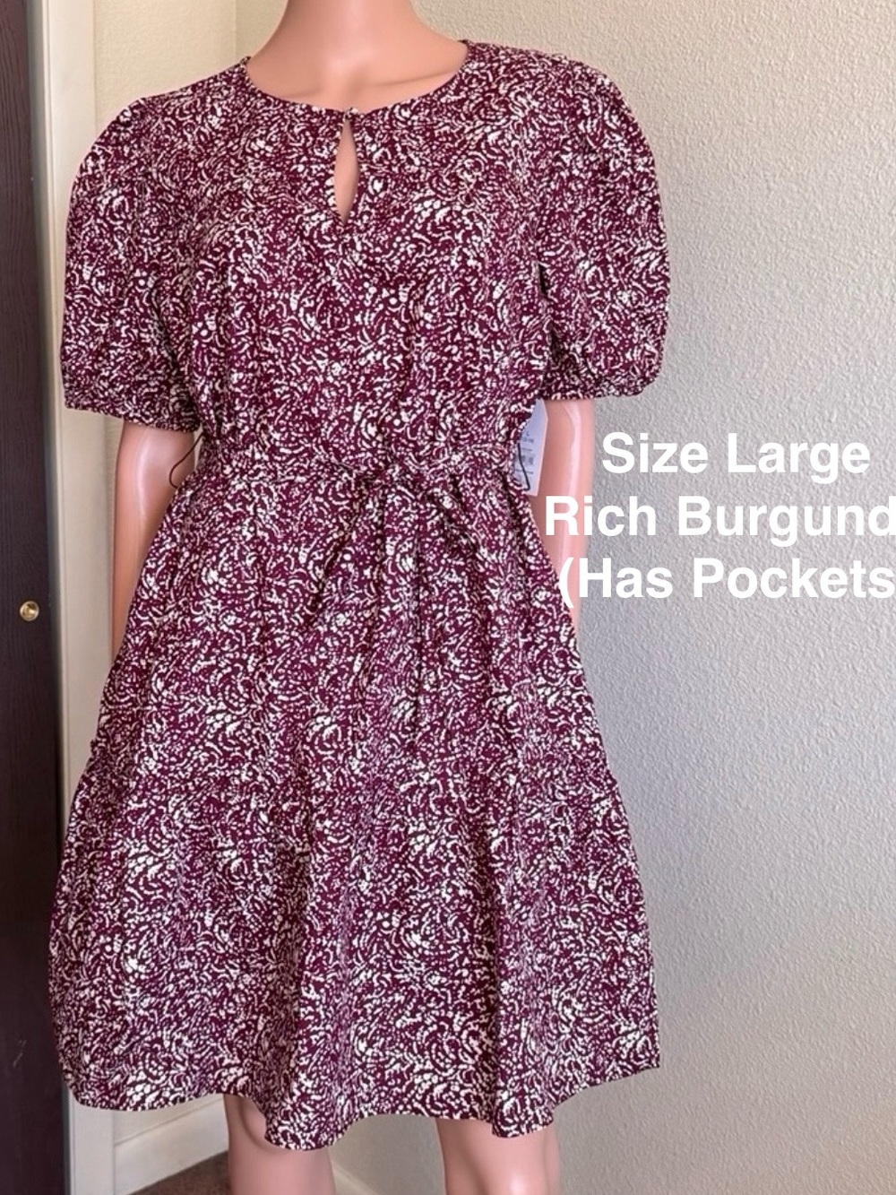 Time and Tru Women's Cotton Mini Dress with Puff Sleeves, Size Large